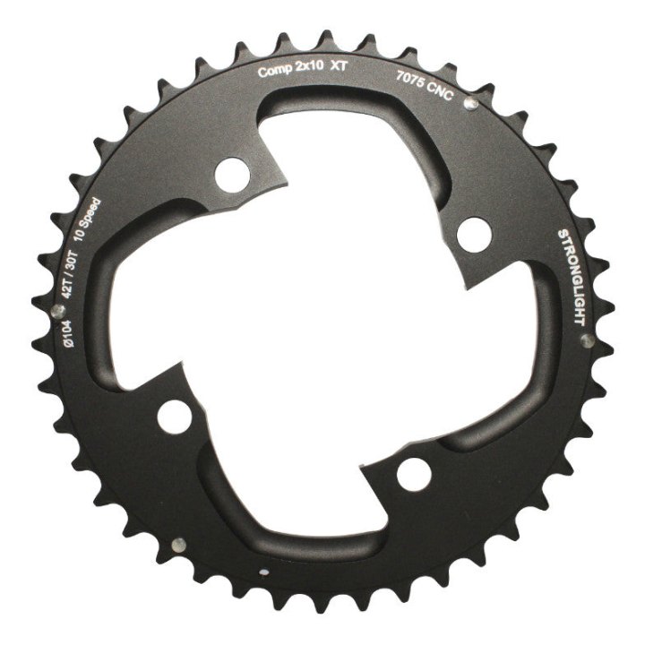 Plateau VTT 4 branches Ø 104 Pour Shimano Xt M785 Stronglight Double 42 dents Extérieur Noir (Pour Intérieur 30 dents) Non Filete - Épaisseur 5 mm 10V.