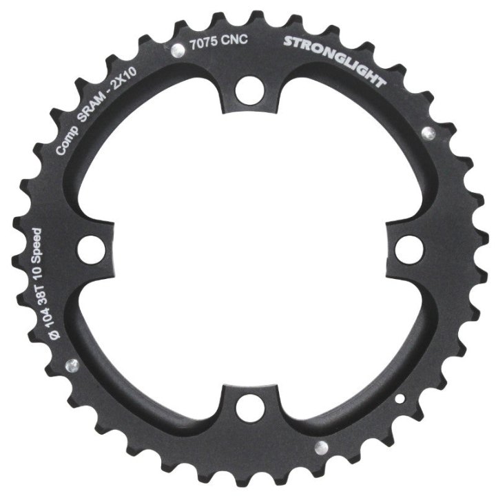 Plateau VTT 4 branches Ø 104 Pour Sram Xo Filete 10V. Stronglight Double 38 dents Extérieur Noir - Épaisseur 5 mm Filete 10V.