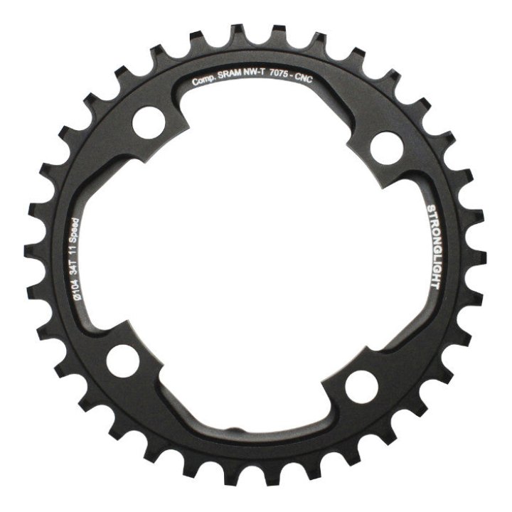 Plateau VTT 4 branches Ø 104 Pour Sram Xo1 Stronglight 34 dents Mono Noir Alu 7075 11V. Narrow Wide - Épaisseur 5 mm