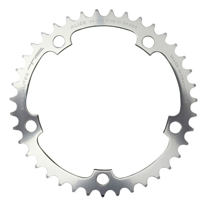 Plateau Route 5 branches Ø 130 Ta Alize 40 dents Intérieur Argent Alu 7075 Type Shimano 8-9-10V.