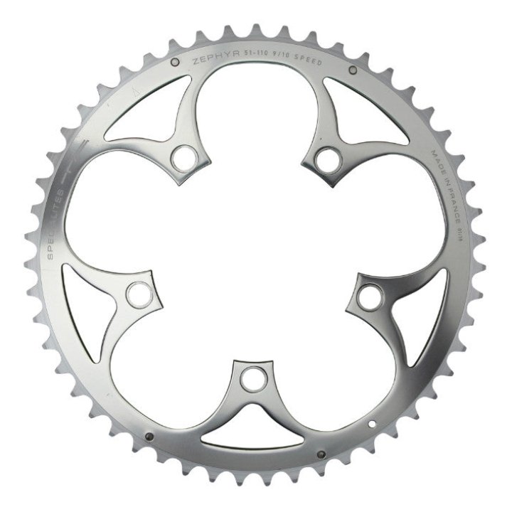 Plateau Route 5 branches Ø 110 Ta Zephyr 51 dents Extérieur Argent Alu 7075 Type Shimano 9-10V.