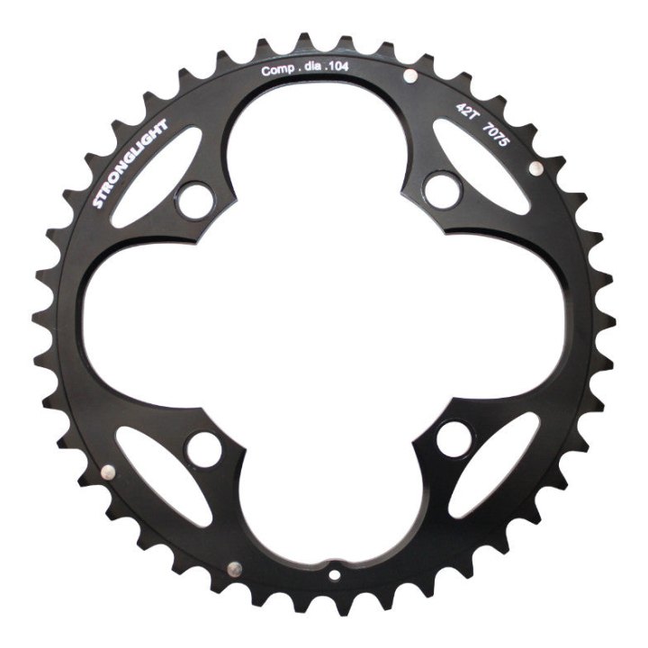 Plateau VTT 4 branches Ø 104 Stronglight Triple 42 dents Extérieur Noir Alu - Épaisseur 3.5 mm 8-9V.