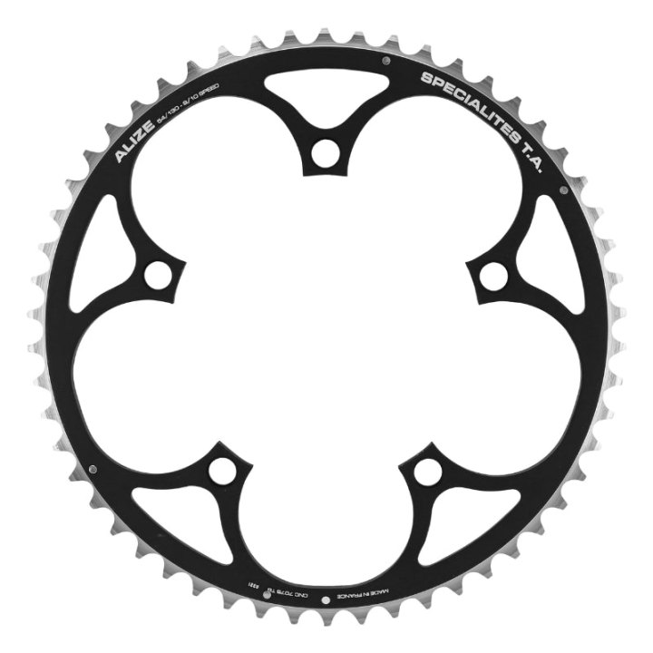 Plateau Route 5 branches Ø 130 Ta Alize 54 dents Extérieur Noir Alu 7075 Type Shimano 8-9-10V.