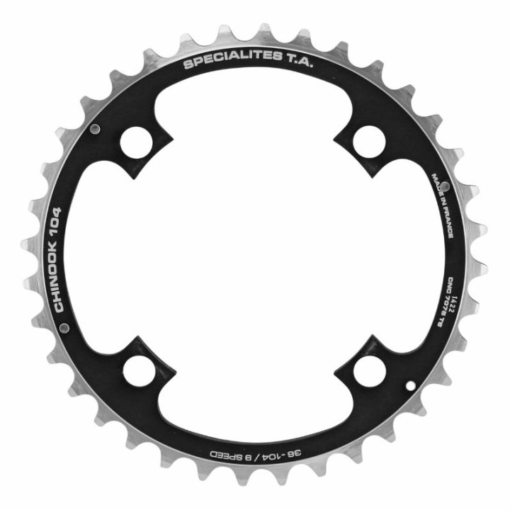 Plateau VTT 4 branches Ø 104 Ta Chinook Triple 36 dents Milieu Noir Alu Pour Shimano - Sram - Race Face - Fsa 8-9V.
