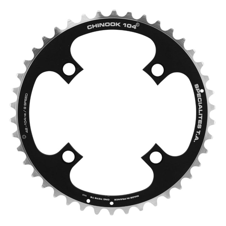 Plateau VTT 4 branches Ø 104 Ta Chinook Triple 42 dents Extérieur Noir Alu Pour Shimano - Sram - Race Face - Fsa 8-9V.