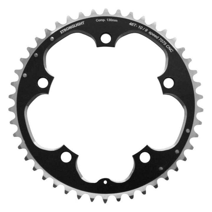 Plateau Route 5 branches Ø 130 Stronglight 46 dents Extérieur Noir Alu 7075 Type Shimano 9-10V.