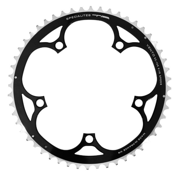 Plateau Route 5 branches Ø 135 Ta Vento 52 dents Extérieur Noir Alu 7075 Type Campagnolo 9-10V.