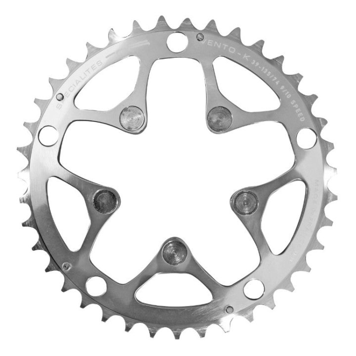 Plateau Route 5 branches Ø 135 Ta Vento Triple 39 dents Porteur Argent Alu 7075 Type Shimano 9-10V.