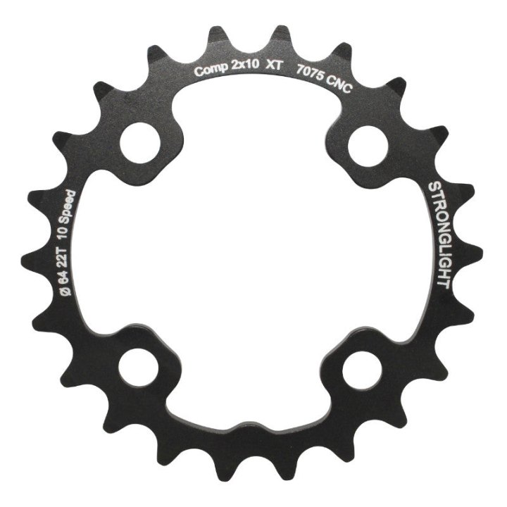 Plateau VTT 4 branches Ø 64 Pour Shimano Xt M785 Stronglight Double 22 dents Intérieur Noir (Pour Extérieur 36 dents) Non Filete - Épaisseur 3.5 mm 10V.