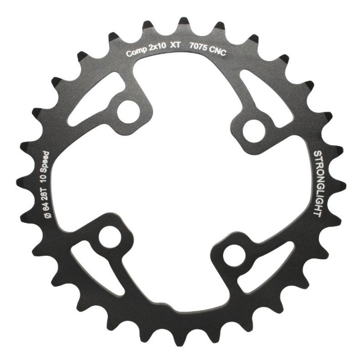 Plateau VTT 4 branches Ø 64 Pour Shimano Xt M785 Stronglight Double 28 dents Intérieur Noir (Pour Extérieur 40-42 dents) Non Filete - Épaisseur 3.5 mm 10V.