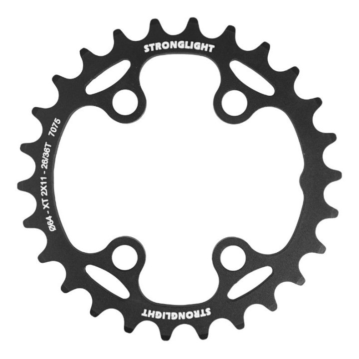 Plateau VTT 4 branches Ø 64 Pour Shimano Xt M8000-Slx M7000 Double Stronglight 26 dents Intérieur Noir 11V. Non Filete