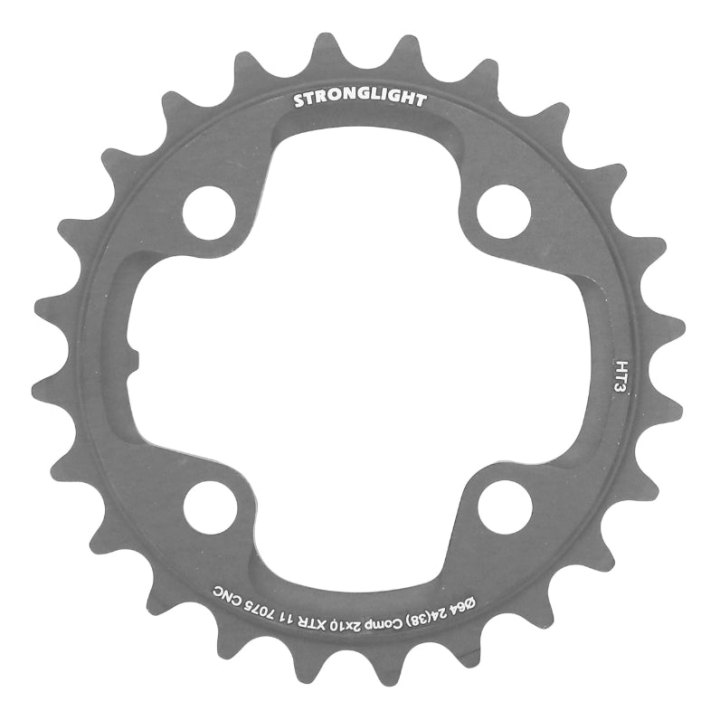 Plateau VTT 4 branches Ø 64 Pour Shimano Xtr M980 Stronglight Ht3 Double 24 dents Intérieur Noir (Pour Extérieur 38 dents) Non Filete 10V.