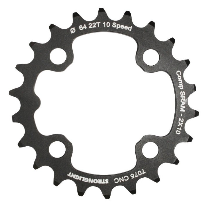 Plateau VTT 4 branches Ø 64 Pour Sram Xo+Shimano (Sauf Xt-Xtr) Stronglight Double 22 dents Intérieur Noir Non Filete 10V. - Épaisseur 3.5 mm