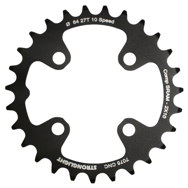 Plateau VTT 4 branches Ø 64 Pour Sram Xo+Shimano (Sauf Xt-Xtr) Stronglight Double 27 dents Intérieur Noir Non Filete 10V. - Épaisseur 3.5 mm