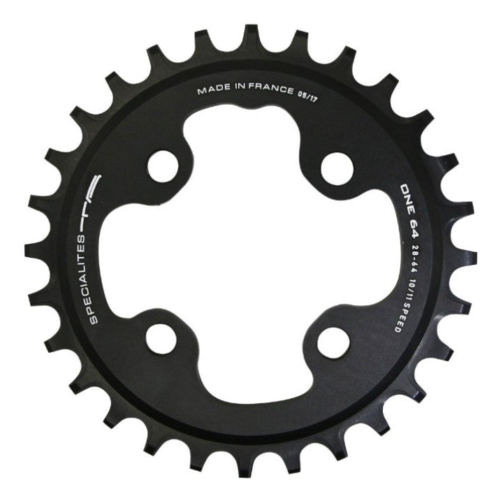 Plateau VTT 4 branches Ø 64 Ta One 28 dents Mono Noir Mat Alu Pour Shimano - Sram - Race Face - Fsa 10-11-12V. Narrow Wide