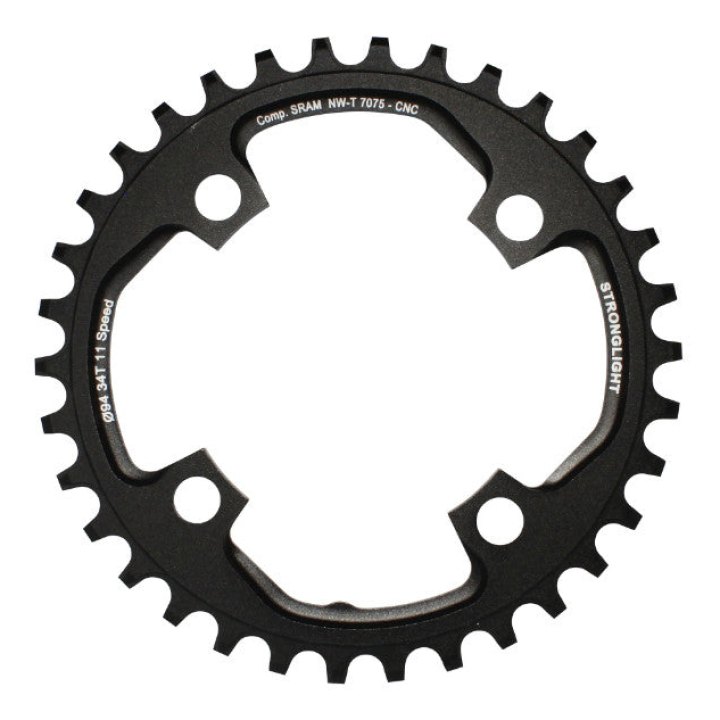 Plateau VTT 4 branches Ø 94 Pour Sram X01 Stronglight 34 dents Mono Noir Alu 7075 11V. Narrow Wide - Épaisseur 5 mm