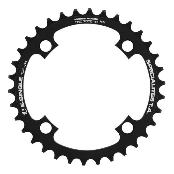 Plateau VAE-E-Bike 4 branches Ø 104 Pour Bosch - Brose - Yamaha - Giant - Shimano E-Steps Ta E-Single 34 dents Mono Noir Alu 7075