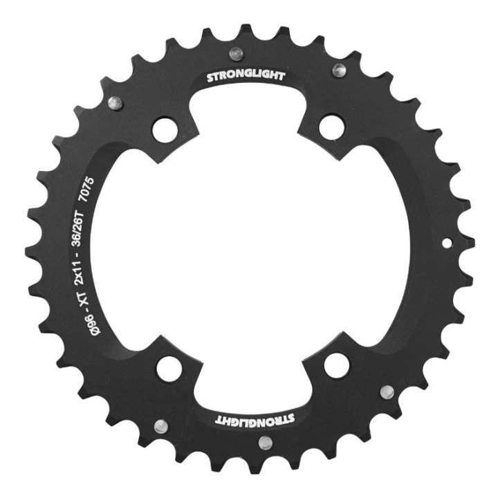 Plateau VTT 4 branches Ø 96 Pour Shimano Xt M8000-Slx M7000 Double Stronglight 36 dents Extérieur Noir 11V. Non Filete