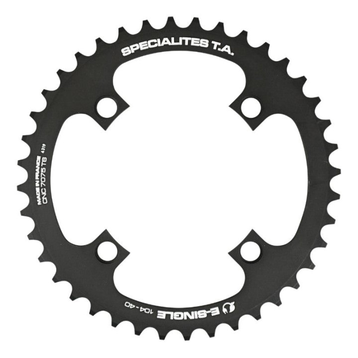 Plateau VAE-E-Bike 4 branches Ø 104 Pour Bosch - Brose - Yamaha - Giant - Shimano E-Steps Ta E-Single 40 dents Mono Noir Alu 7075