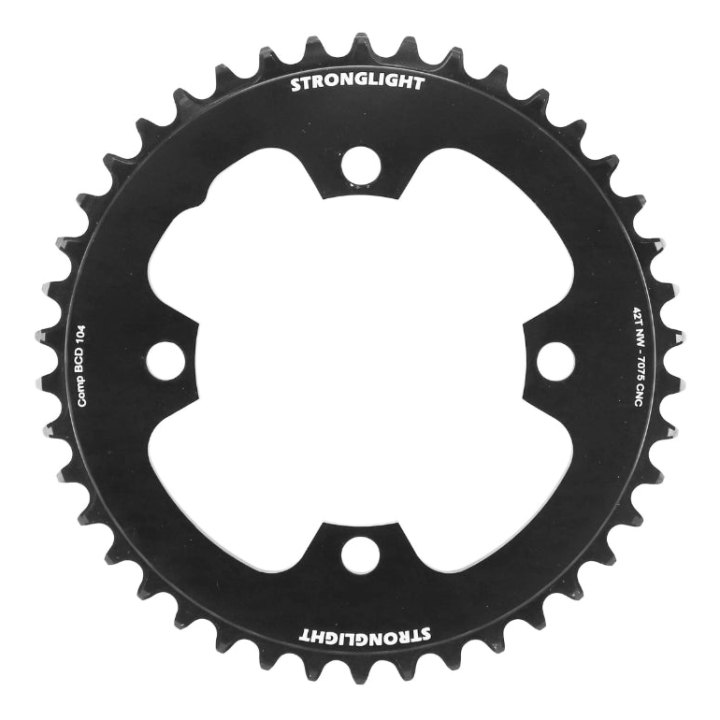 Plateau VAE-E-Bike 4 branches Ø 104 Pour Bosch Stronglight -4- 42 dents Mono Noir Alu 7075 (Pour Systeme 4Ème Generation) Compatible Avec Spider Ref 181118 Narrow Wide