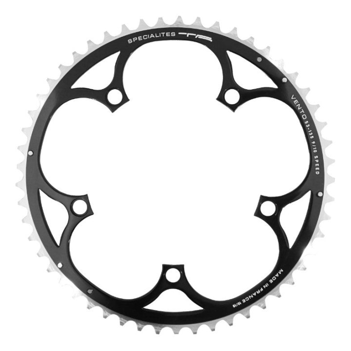 Plateau Route 5 branches Ø 135 Ta Vento 53 dents Extérieur Noir Alu 7075 Type Campagnolo 9-10V.
