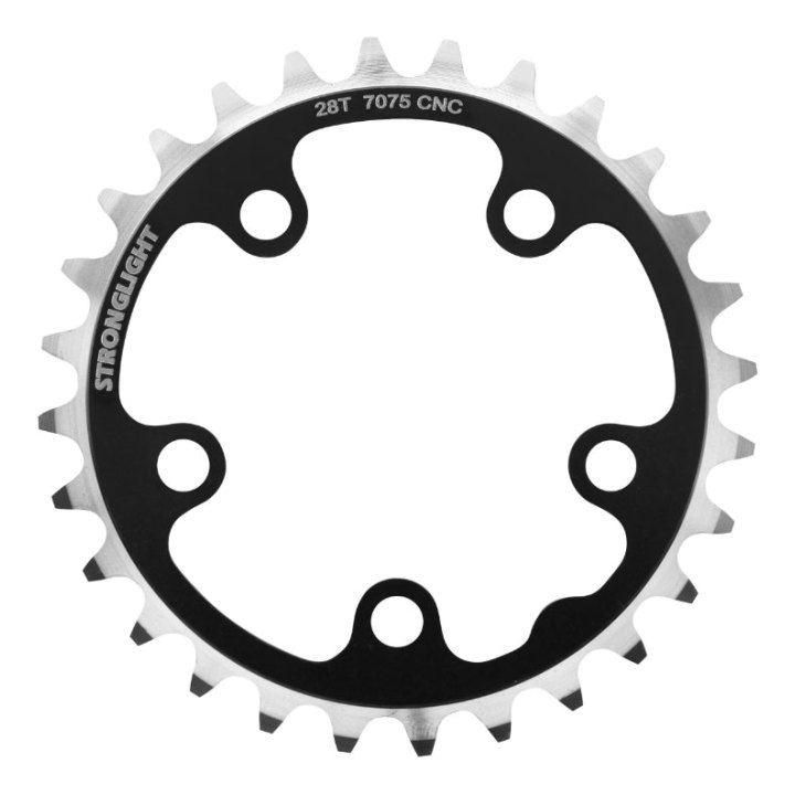 Plateau Route 5 branches Ø 74 Stronglight 28 dents Triple Noir Alu 7075 9-10V.