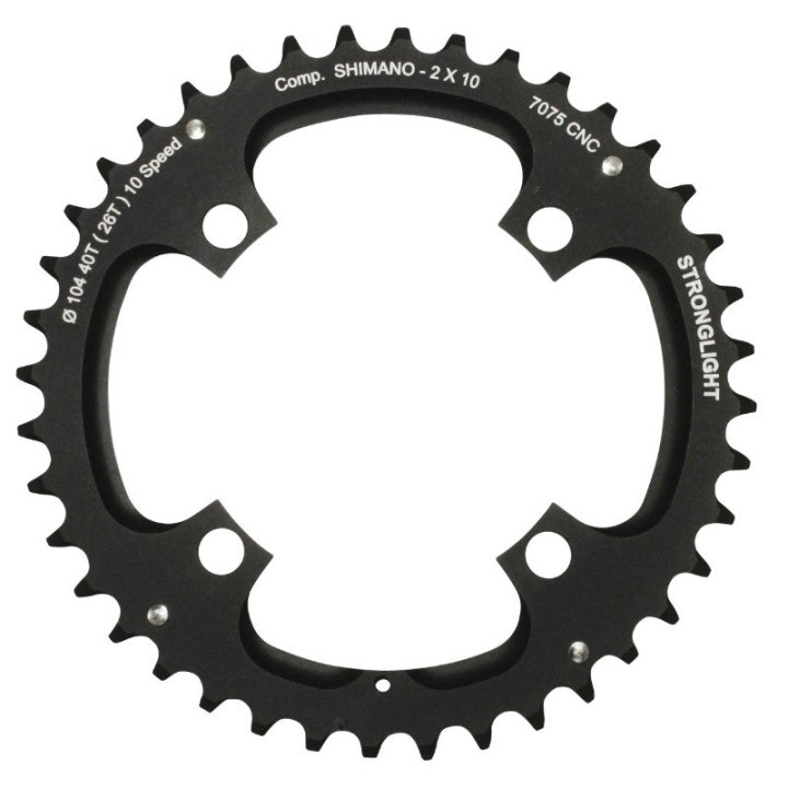 Plateau VTT 4 branches Ø 104 Pour Shimano Stronglight Double 40 dents Extérieur Noir 2X10V. (Sauf Xt-Xtr) Non Filete 10V. - Épaisseur 5 mm