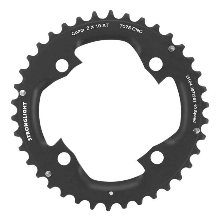 Plateau VTT 4 branches Ø 104 Pour Shimano Xt M785 Stronglight Double 38 dents Extérieur Noir (Pour Intérieur 24-26 dents) Non Filete - Épaisseur 5 mm 10V.