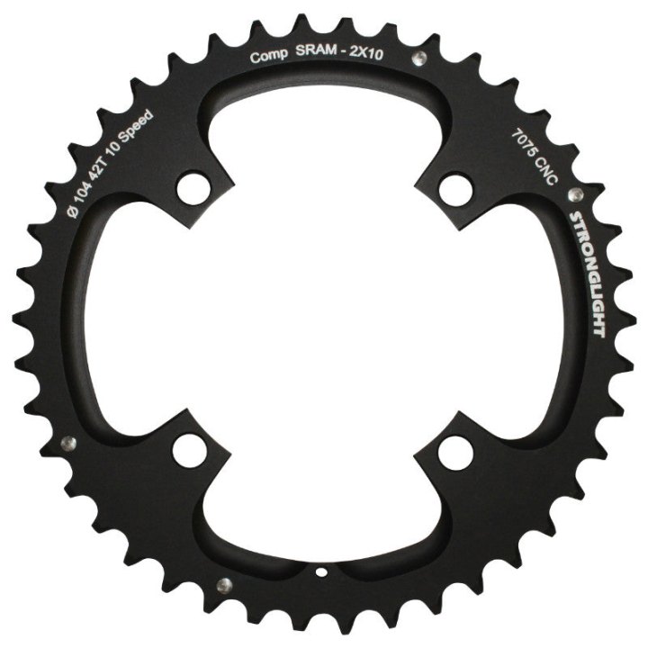 Plateau VTT 4 branches Ø 104 Pour Sram Xo Filete 10V. Stronglight Double 42 dents Extérieur Noir - Épaisseur 5 mm Filete 10V.