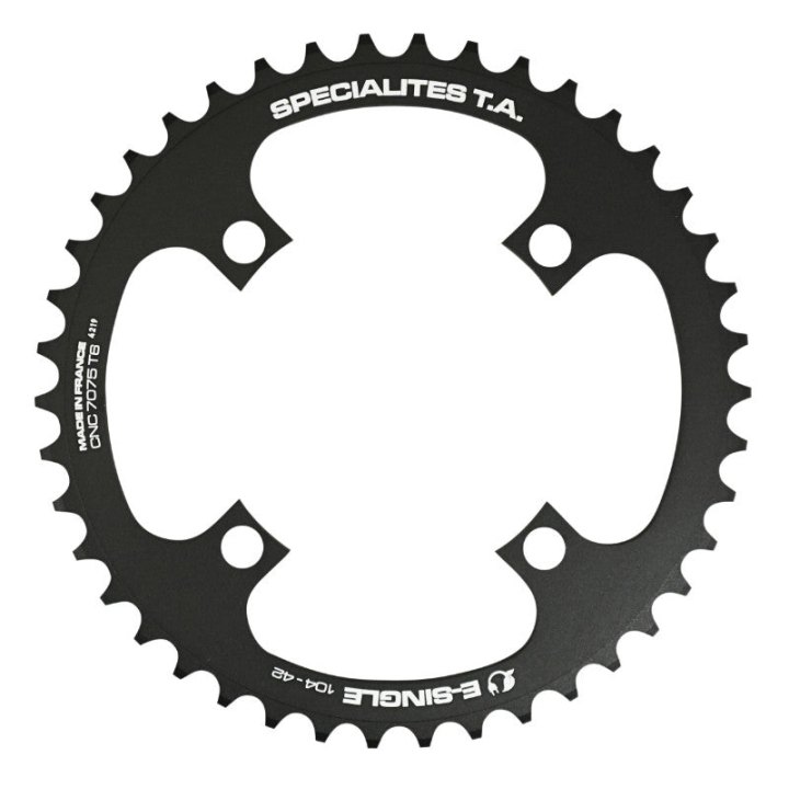 Plateau VAE-E-Bike 4 branches Ø 104 Pour Bosch - Brose - Yamaha - Giant - Shimano E-Steps Ta E-Single 42 dents Mono Noir Alu 7075