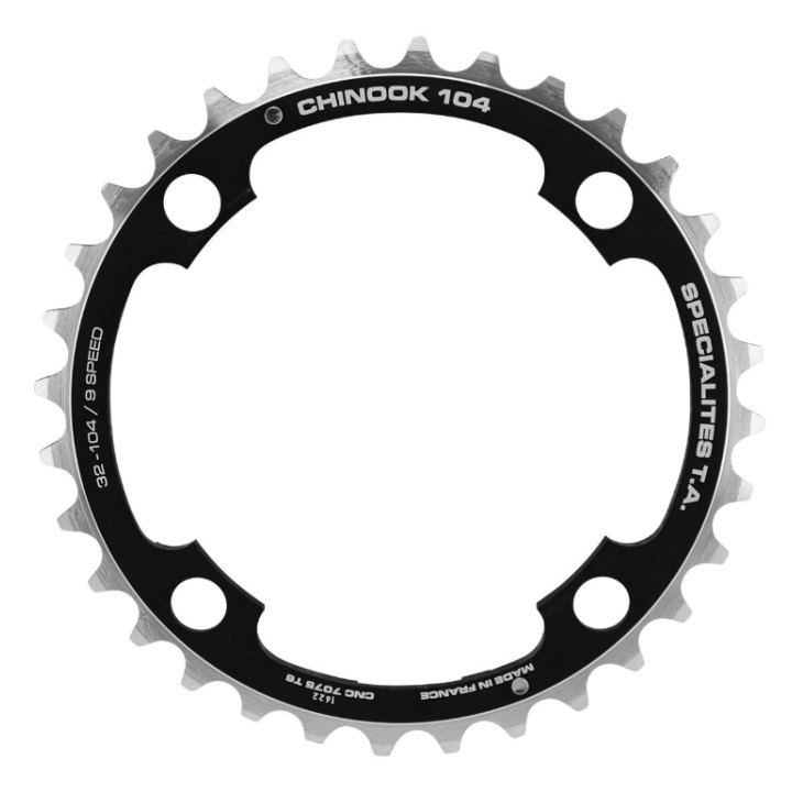 Plateau VTT 4 branches Ø 104 Ta Chinook Triple 32 dents Milieu Noir Alu Pour Shimano - Sram - Race Face - Fsa 8-9V.