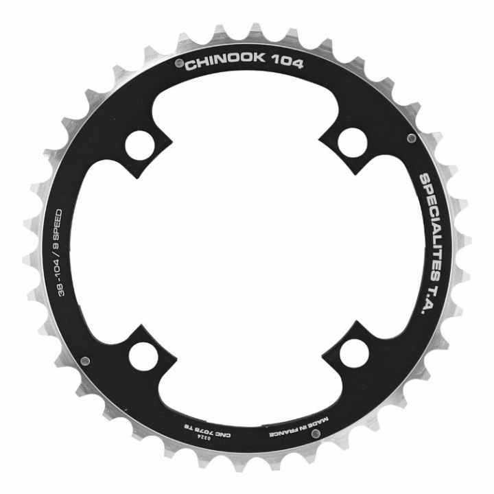 Plateau VTT 4 branches Ø 104 Ta Chinook Triple 38 dents Milieu Noir Alu Pour Shimano - Sram - Race Face - Fsa 8-9V.