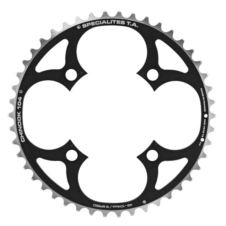 Plateau VTT 4 branches Ø 104 Ta Chinook Triple 46 dents Extérieur Noir Alu Pour Shimano - Sram - Race Face - Fsa 8-9V.