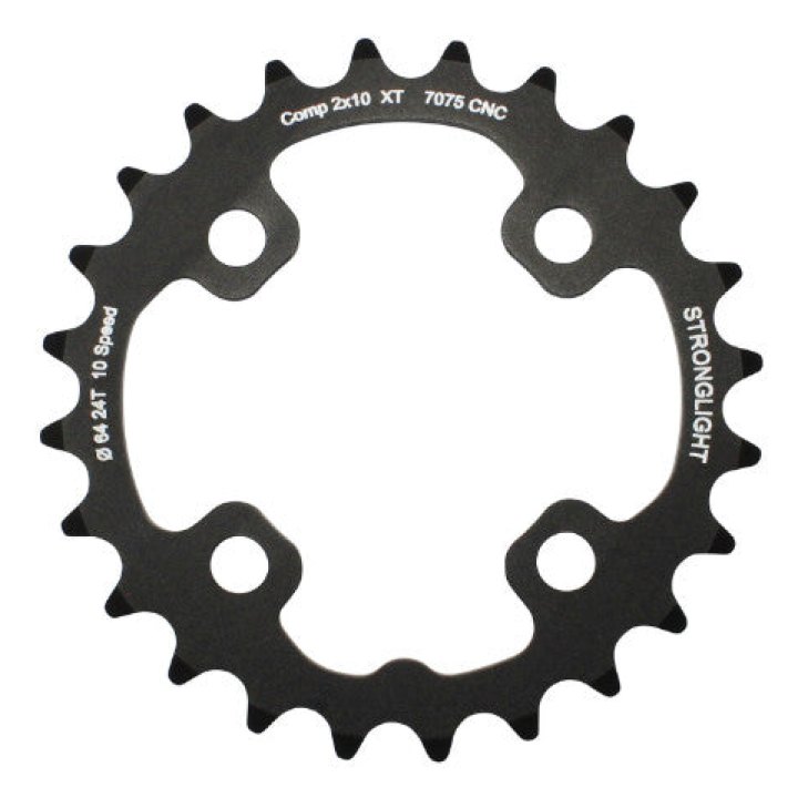Plateau VTT 4 branches Ø 64 Pour Shimano Xt M785 Stronglight Double 24 dents Intérieur Noir (Pour Extérieur 38 dents) Non Filete - Épaisseur 3.5 mm 10V.