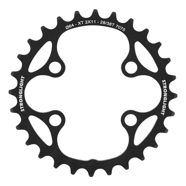 Plateau VTT 4 branches Ø 64 Pour Shimano Xt M8000-Slx M7000 Double Stronglight 28 dents Intérieur Noir 11V. Non Filete