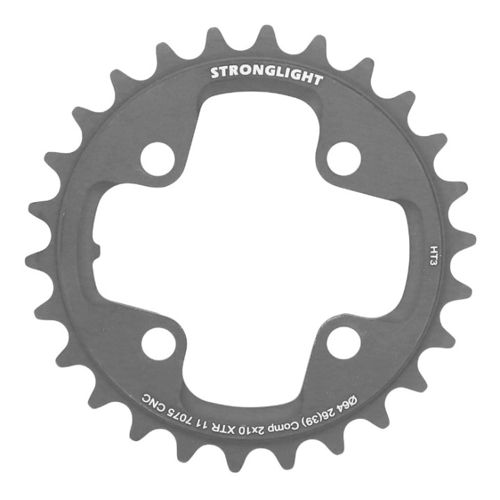 Plateau VTT 4 branches Ø 64 Pour Shimano Xtr M980 Stronglight Ht3 Double 26 dents Intérieur Noir (Pour Extérieur 39 dents) Non Filete 10V.