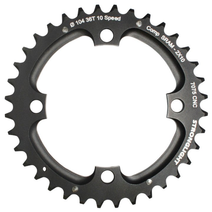Plateau VTT 4 branches Ø 104 Pour Sram Xo Filete 10V. Stronglight Double 36 dents Extérieur Noir - Épaisseur 5 mm Filete 10V.