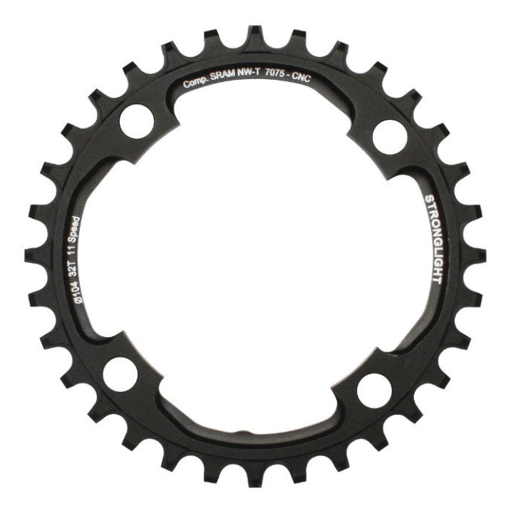 Plateau VTT 4 branches Ø 104 Pour Sram Xo1 Stronglight 32 dents Mono Noir Alu 7075 11V. Narrow Wide - Épaisseur 5 mm