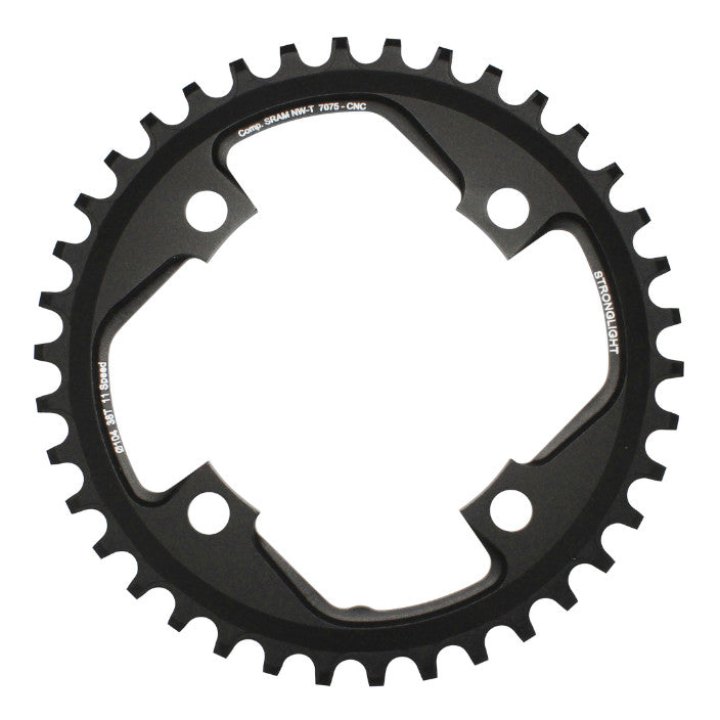 Plateau VTT 4 branches Ø 104 Pour Sram Xo1 Stronglight 38 dents Mono Noir Alu 7075 11V. Narrow Wide - Épaisseur 5 mm
