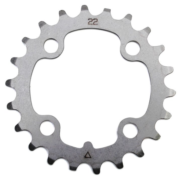 Plateau VTT 4 branches Ø 64 Stronglight 22 dents Triple Intérieur Argent Acier 8-9V.