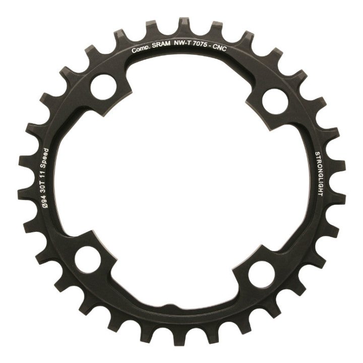 Plateau VTT 4 branches Ø 94 Pour Sram X01 Stronglight 30 dents Mono Noir Alu 7075 11V. Narrow Wide - Épaisseur 5 mm