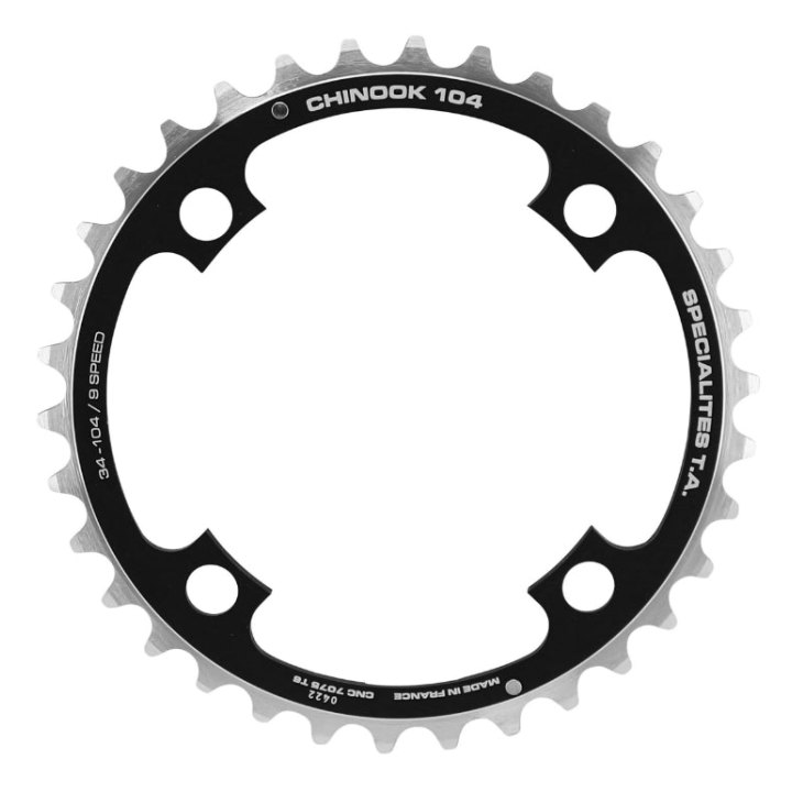 Plateau VTT 4 branches Ø 104 Ta Chinook Triple 34 dents Milieu Noir Alu Pour Shimano - Sram - Race Face - Fsa 8-9V.