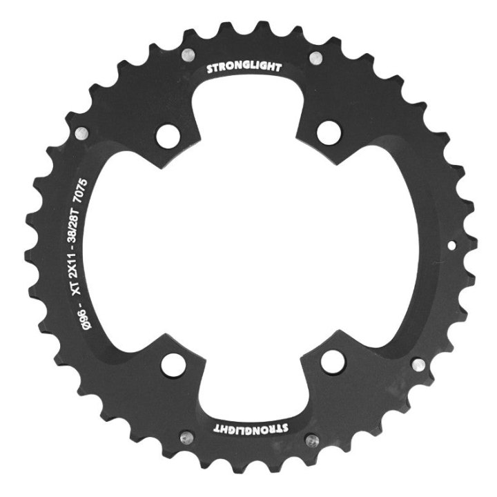 Plateau VTT 4 branches Ø 96 Pour Shimano Xt M8000-Slx M7000 Double Stronglight 38 dents Extérieur Noir 11V. Non Filete