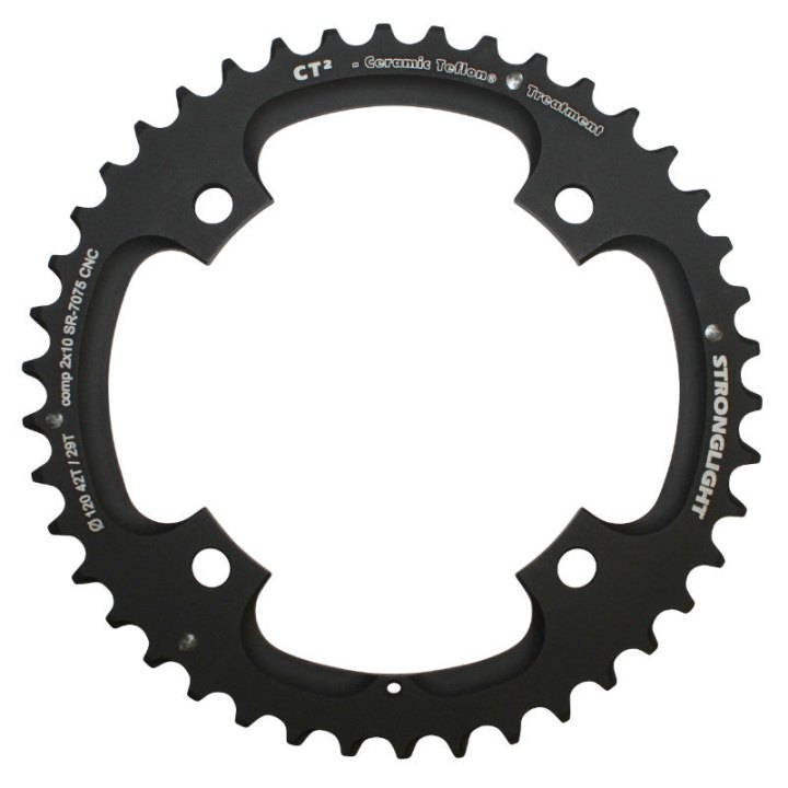 Plateau VTT 4 branches Ø 120 Pour Sram X0-Xx Stronglight Double 42 dents Extérieur Noir Ct2 10V. Pour 29 dents Intérieur Filete - Épaisseur 5 mm (X9-X7-X0-Xx)