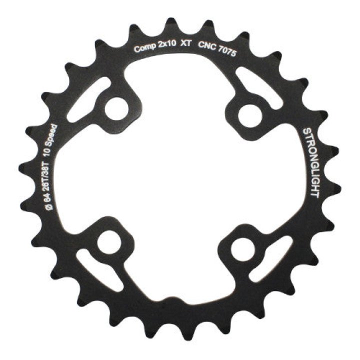 Plateau VTT 4 branches Ø 64 Pour Shimano Xt M785 Stronglight Double 26 dents Intérieur Noir (Pour Extérieur 38 dents) Non Filete - Épaisseur 3.5 mm 10V.