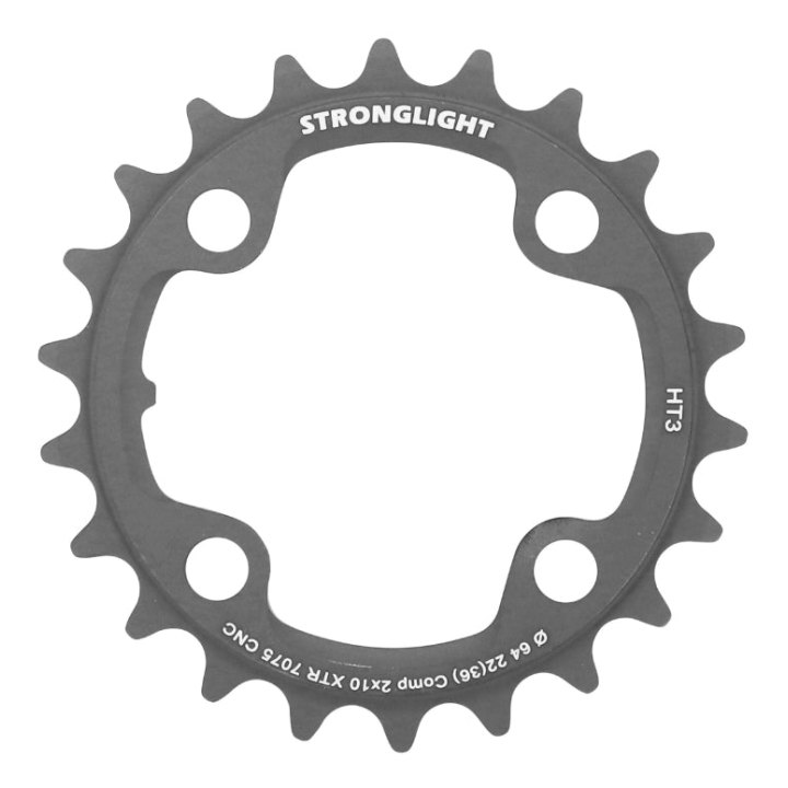 Plateau VTT 4 branches Ø 64 Pour Shimano Xtr M980 Stronglight Ht3 Double 22 dents Intérieur Noir (Pour Extérieur 36 dents) Non Filete 10V.