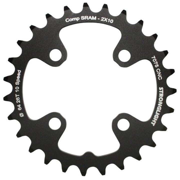 Plateau VTT 4 branches Ø 64 Pour Sram Xo+Shimano (Sauf Xt-Xtr) Stronglight Double 26 dents Intérieur Noir Non Filete 10V. - Épaisseur 3.5 mm