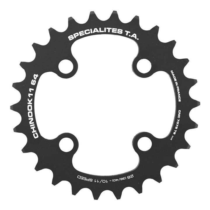 Plateau VTT 4 branches Ø 64 Ta Chinook 26 dents Intérieur Double Noir Alu Pour Shimano - Sram - Race Face - Fsa 10-11V.
