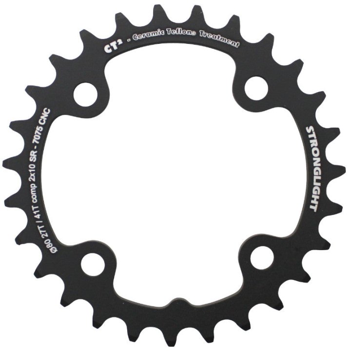 Plateau VTT 4 branches Ø 80 Pour Sram X0-Xx-X9-X7 Stronglight Double 27 dents Intérieur Noir Ct2 10V. - Épaisseur 3.5 mm