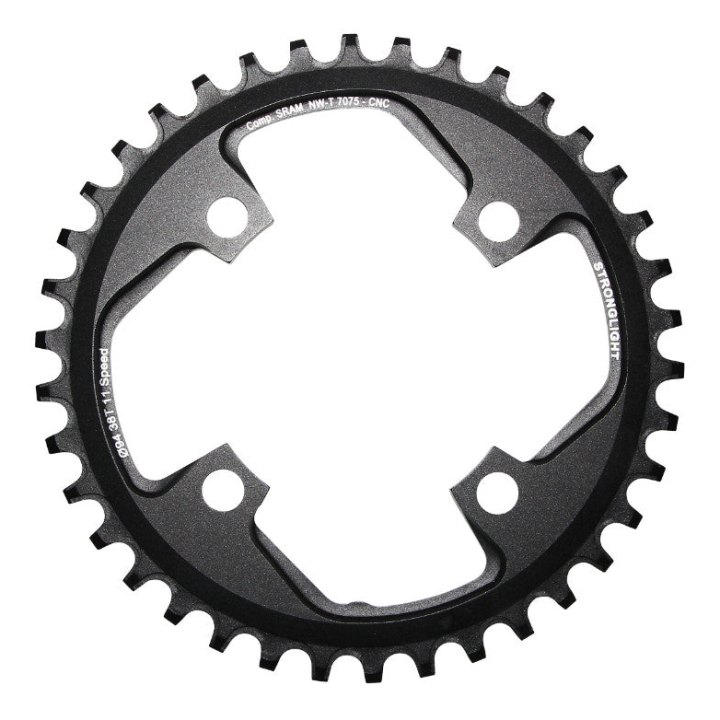 Plateau VTT 4 branches Ø 94 Pour Sram X01 Stronglight 38 dents Mono Noir Alu 7075 11V. Narrow Wide - Épaisseur 5 mm